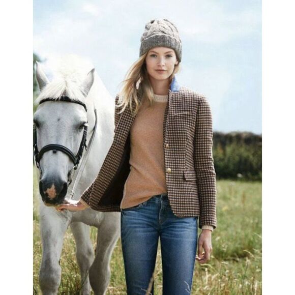J.Crew Wool-blend schoolboy blazer in Camel Multi Houndstooth Women's 6 BA906